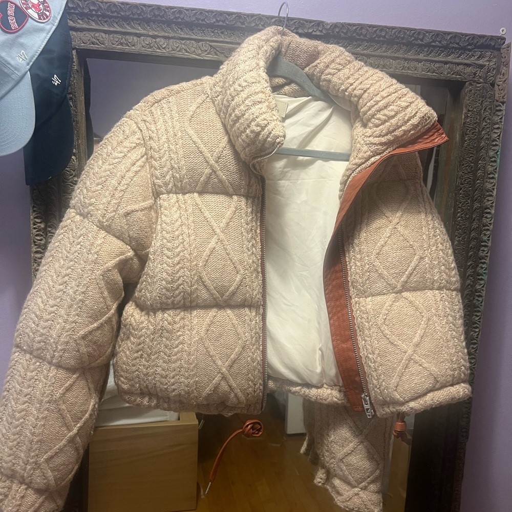 Blankly Chunky Knit Beige Puffer Jacket